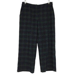 Crown & Ivy Cropped Wide Leg Dress Pants Green Tartan Plaid Mid Rise Palazzo